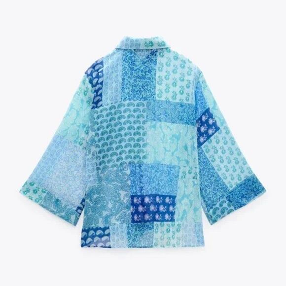 ZARA Printed Patchwork Blouse New Small - Picture 3 of 3